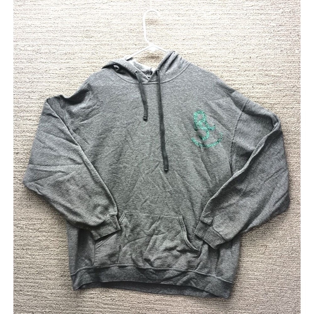 Fruit of the Loom Women’s 2XL Gray Hoodie Green Logo Pullover Fleece Pocket
